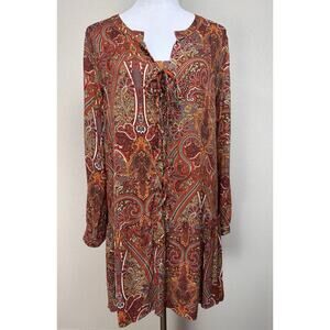 Love 21 Paisley Dress Women’s Size S Orange Brown Red Long Sleeve Boho Chic Fall